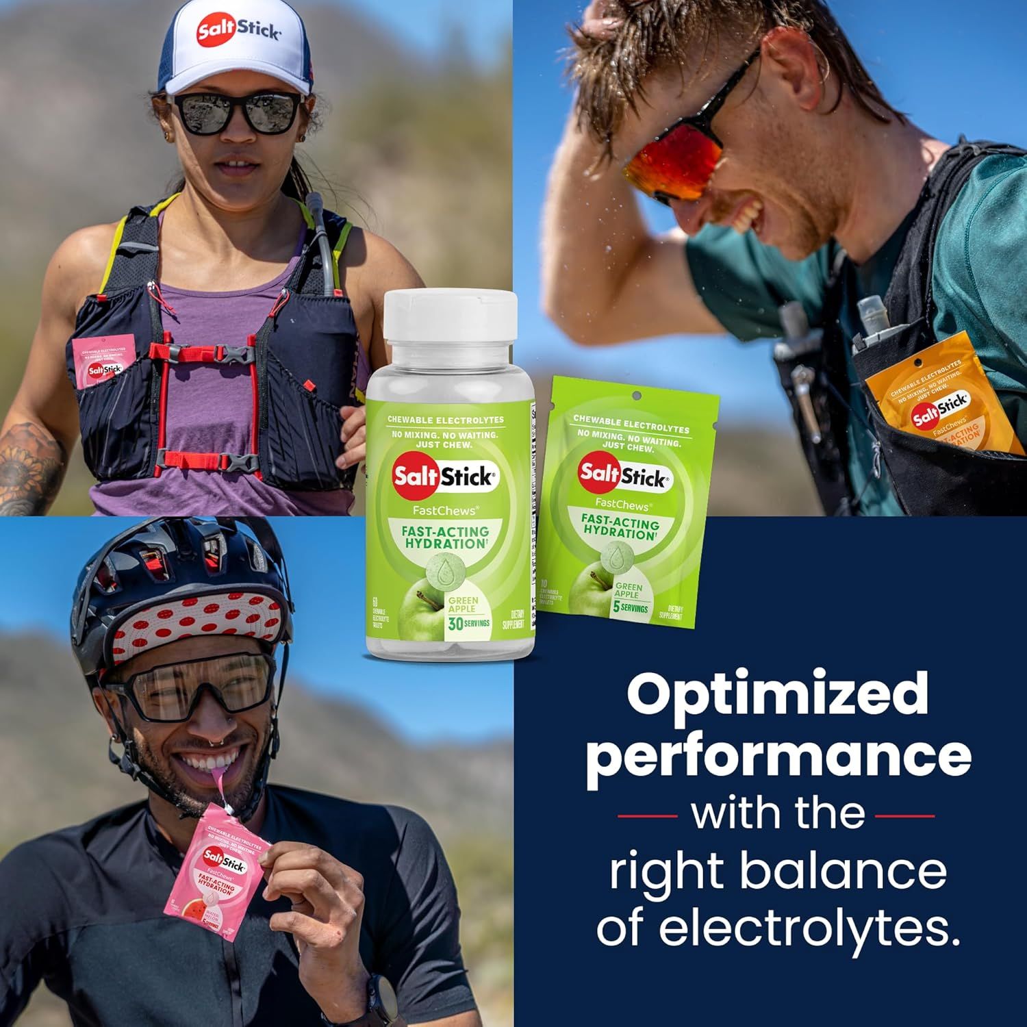 SaltStick Electrolyte FastChews - Green Apple Chewable Electrolyte 60-Tablets