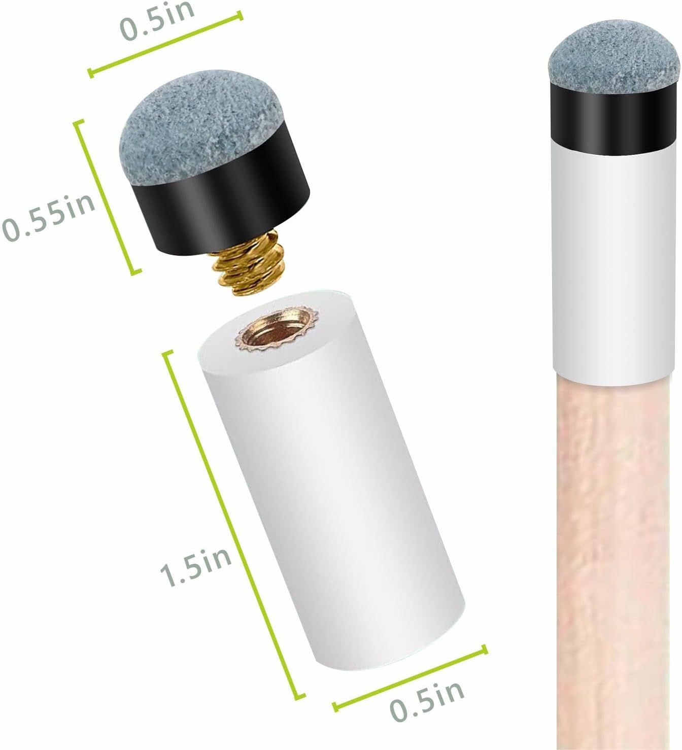 Billiard Cues Tips Replacement with White Pool Cue Stick 1-pcs