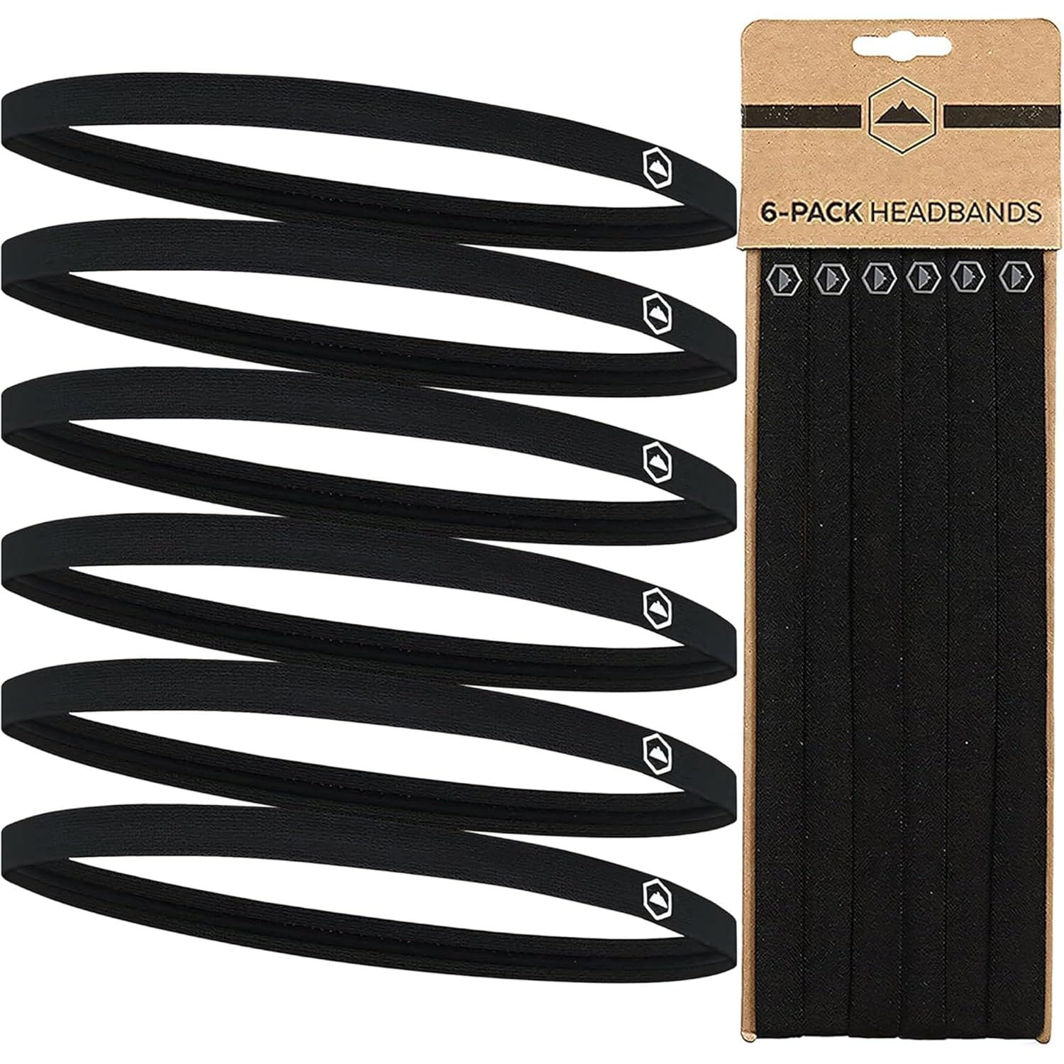 6 Pieces Elastic Sports Headbands Thick Black