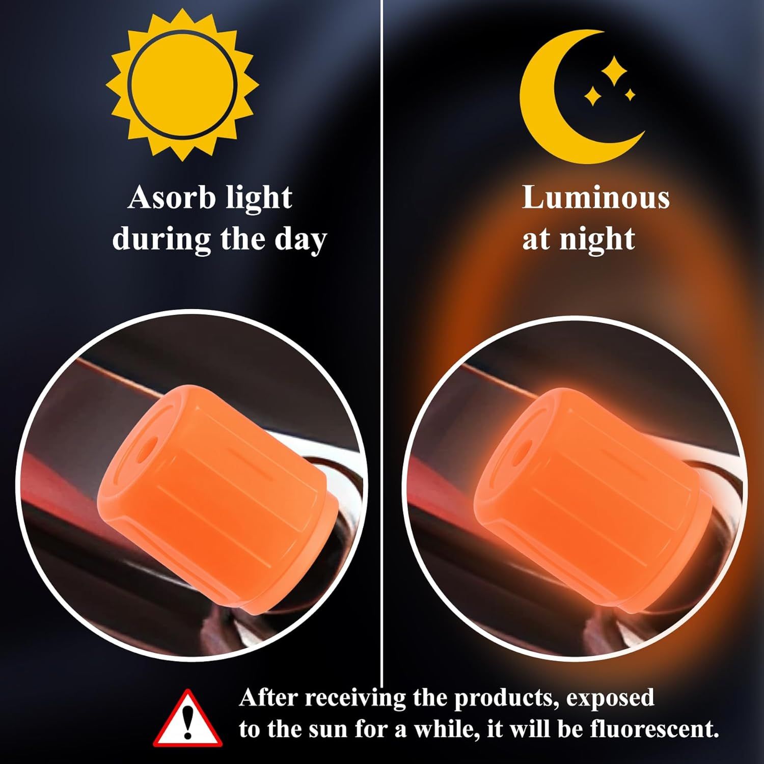Fluorescent Tire/Tube Valve Caps - Glow in The Dark