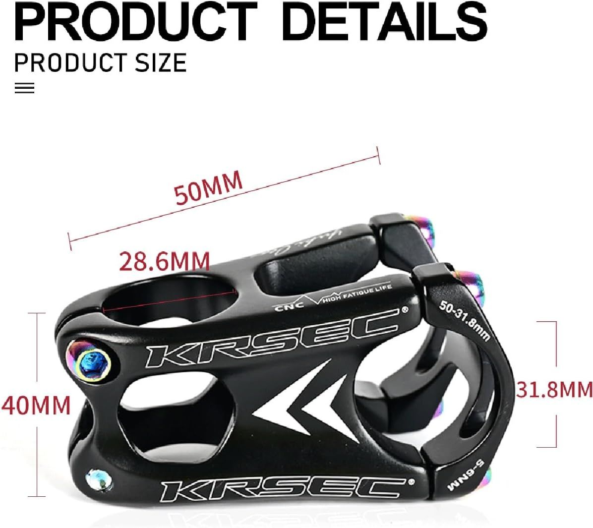 KRSEC Stem - 50mm, 31.8 Clamp, 0 DEGREE, 1 1/8",Aluminum  Alloy, Black