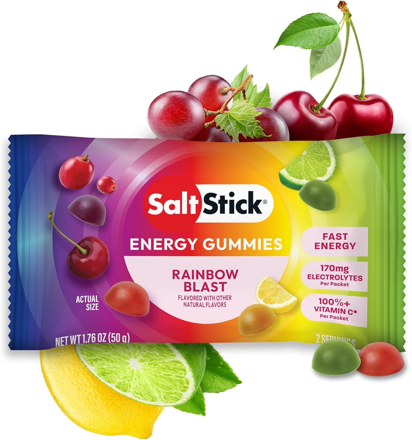 SaltStick Energy Gummies with Electrolytes Rainbow Blast Flavor, 50g