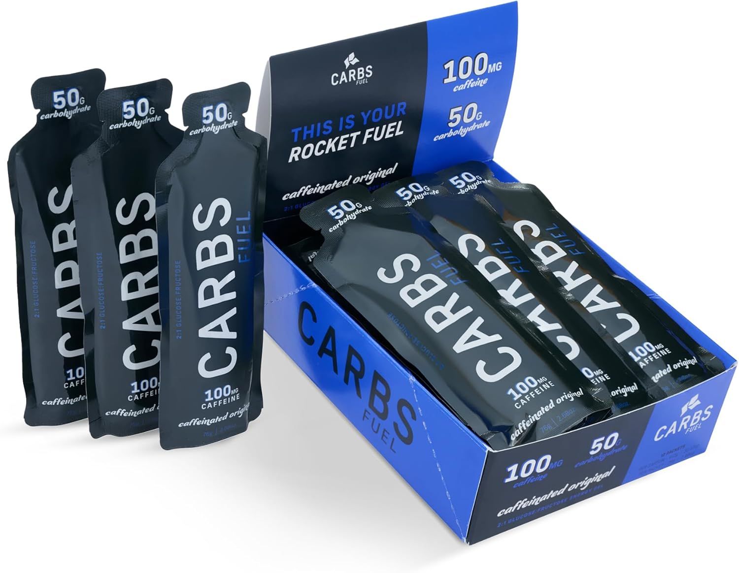Carbs Fuel 76g Energy Gels Salted Original 100g Caffeine, 50g Carbohydrate.