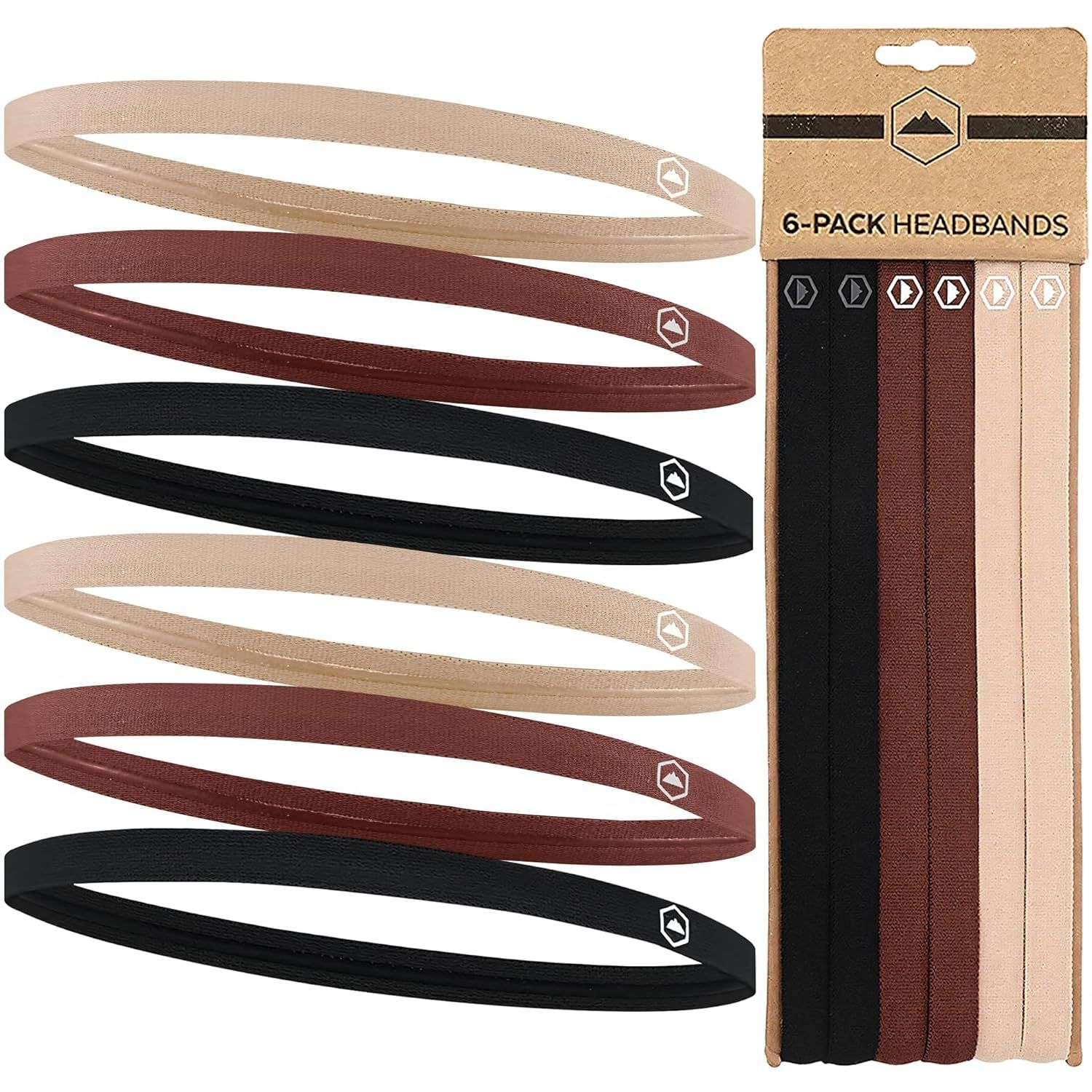 6 Pieces Elastic Sports Headbands Brown-Beige