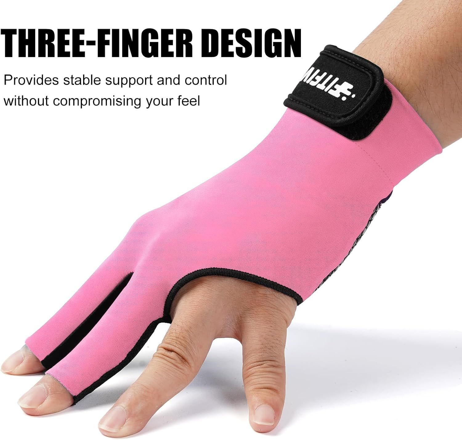 Billiard Pool Medium Glove for Left Hand 3 Finger, Men &amp; Women Pink