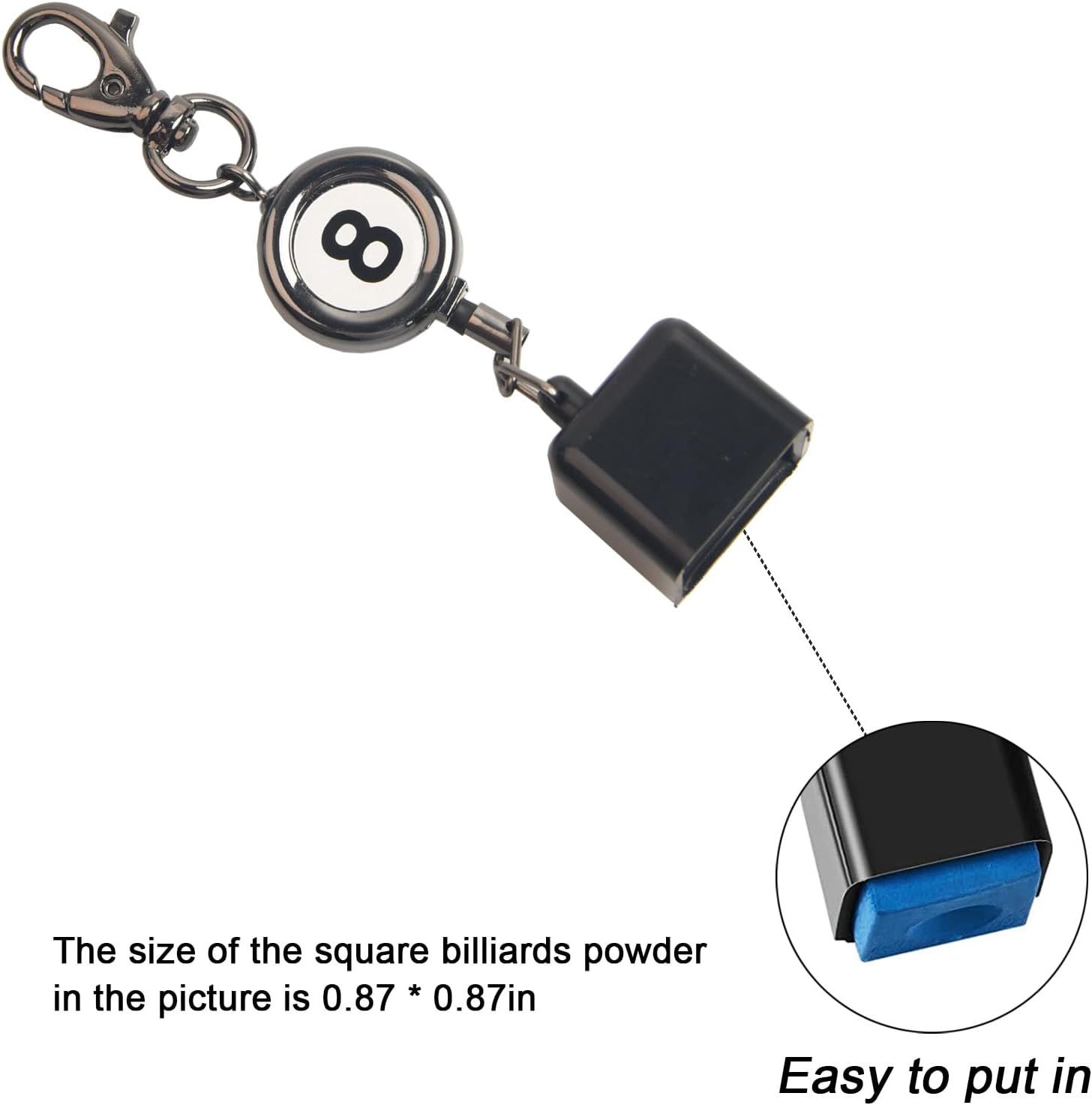 Pool Square Chalk Holder, Billiard Chalk Holder with Retractable Key Ring