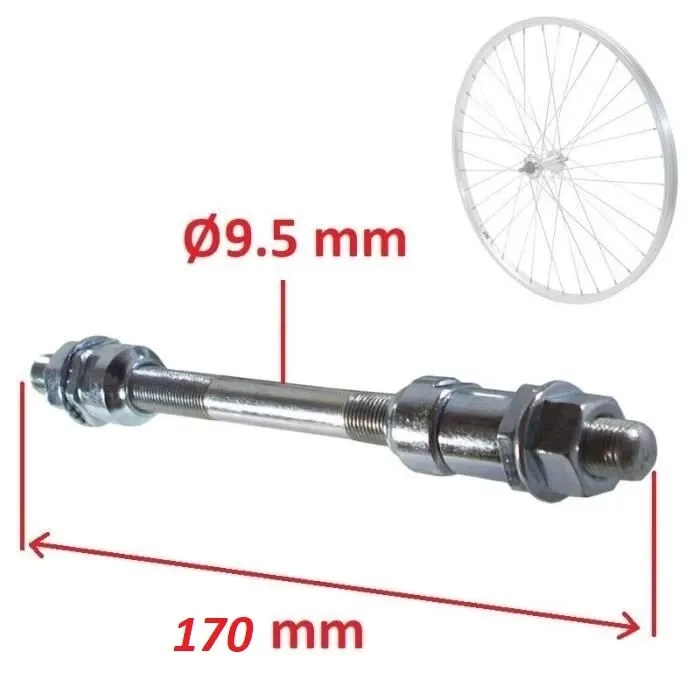 Omega Solid Silver Rear Wheel Axle 3/8" x 170mm with Nuts