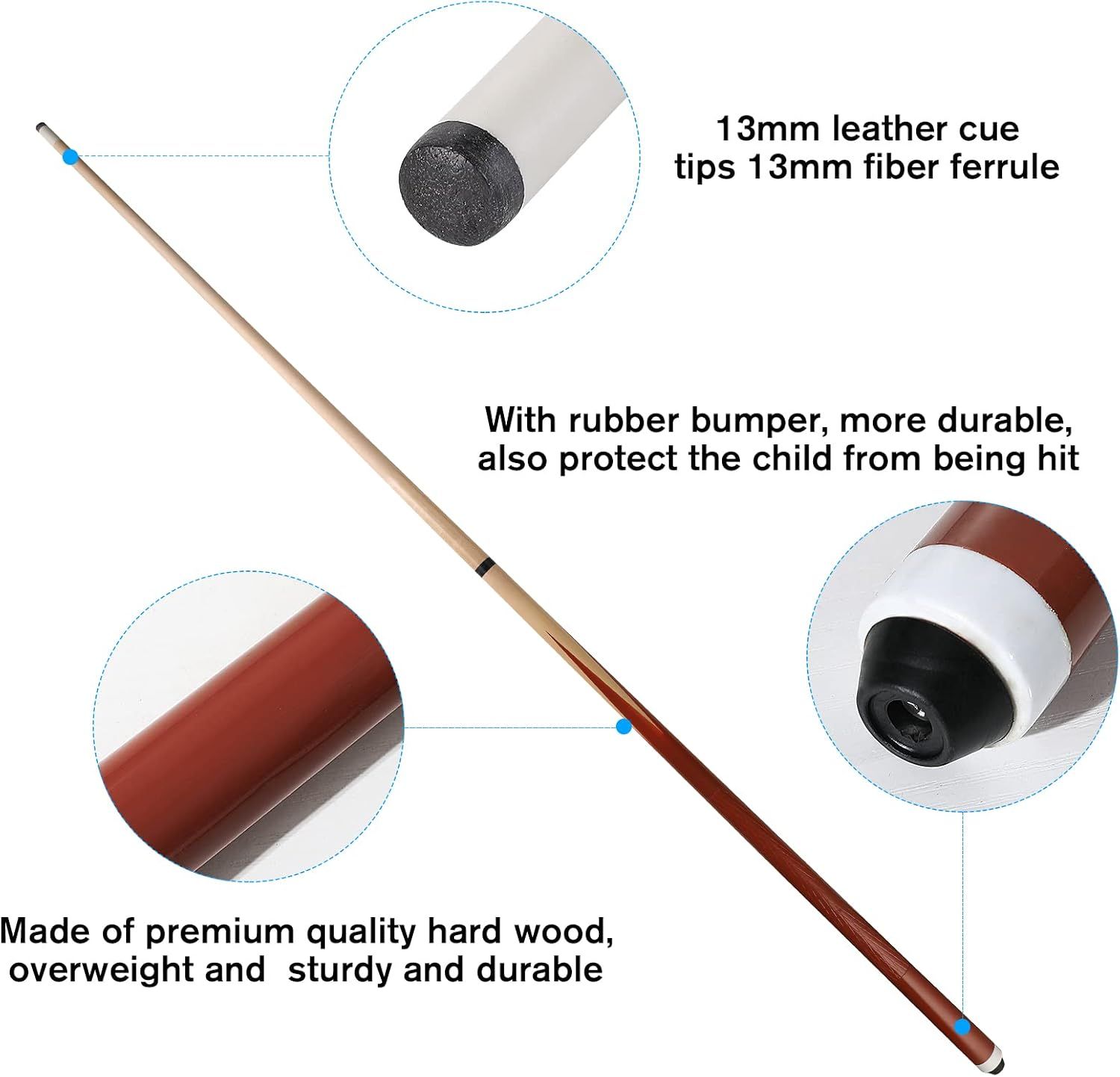 2-Pieces Pool Cue Stick with Coffee Color and 13mm Leather Tip Weight 20OZ 58"