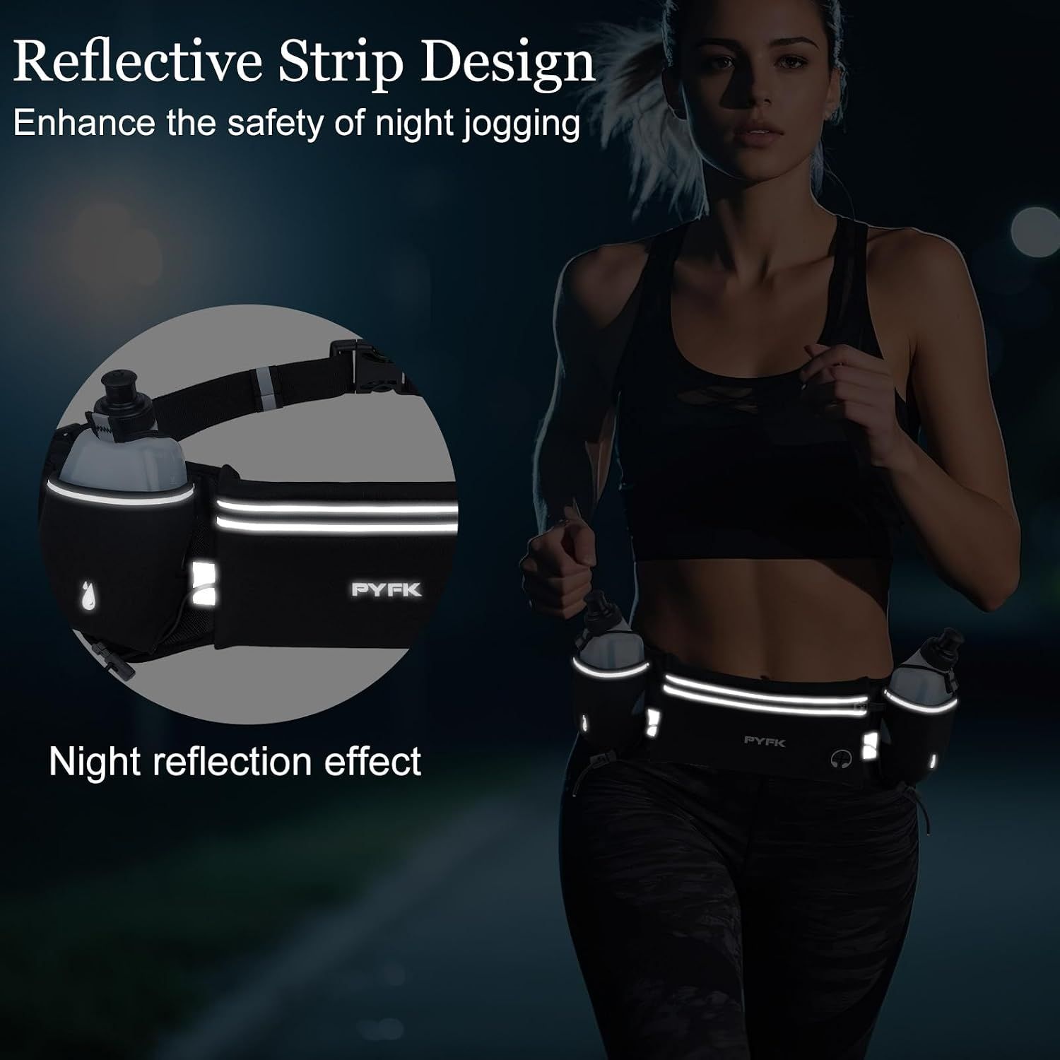 PYFK Running Belt with Water Bottles, Hydration Belt for Men and Women