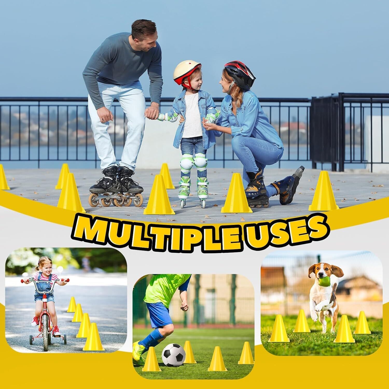 9'' Inch Small Sports Training Cones Mini Yellow 6-Pcs