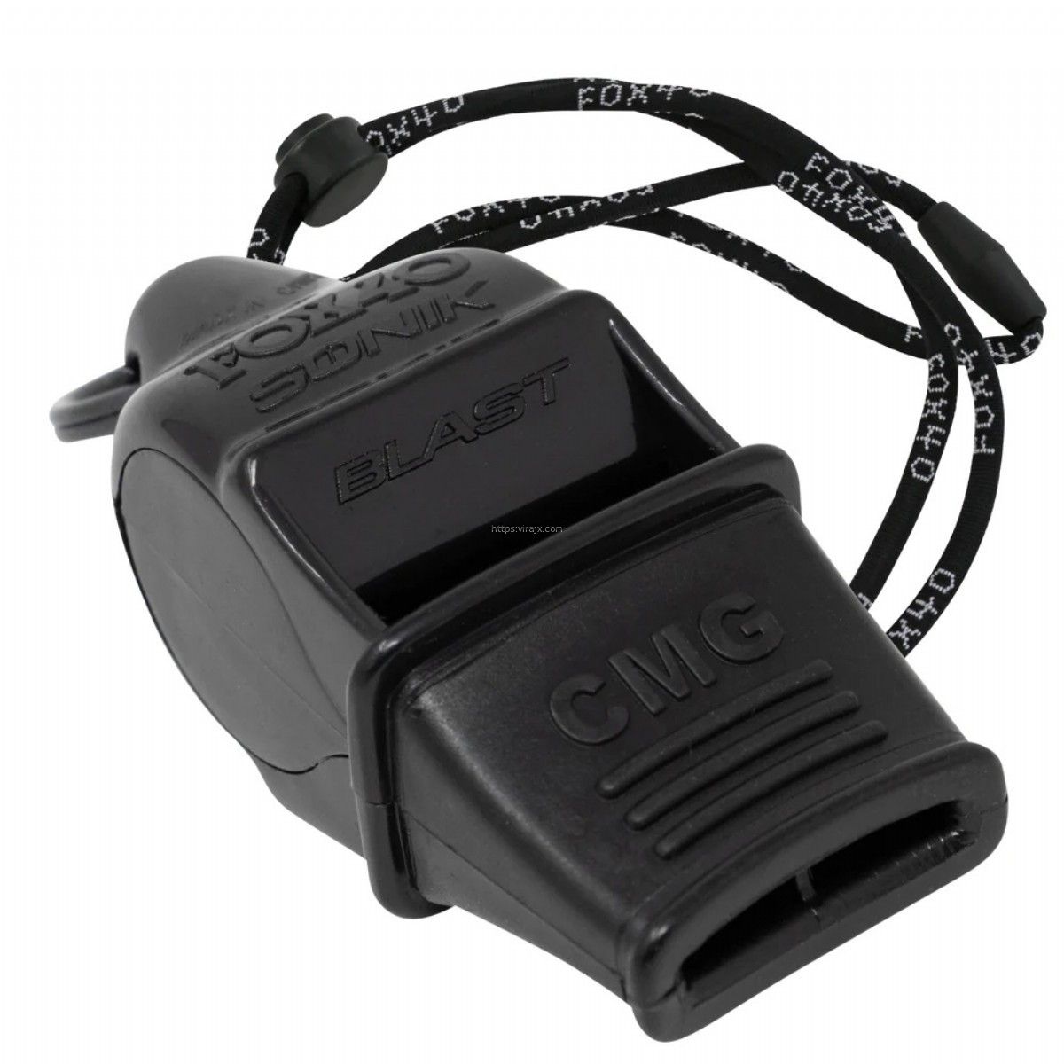 Fox 40 Sonik Blast CMG Whistle with Lanyard, Black