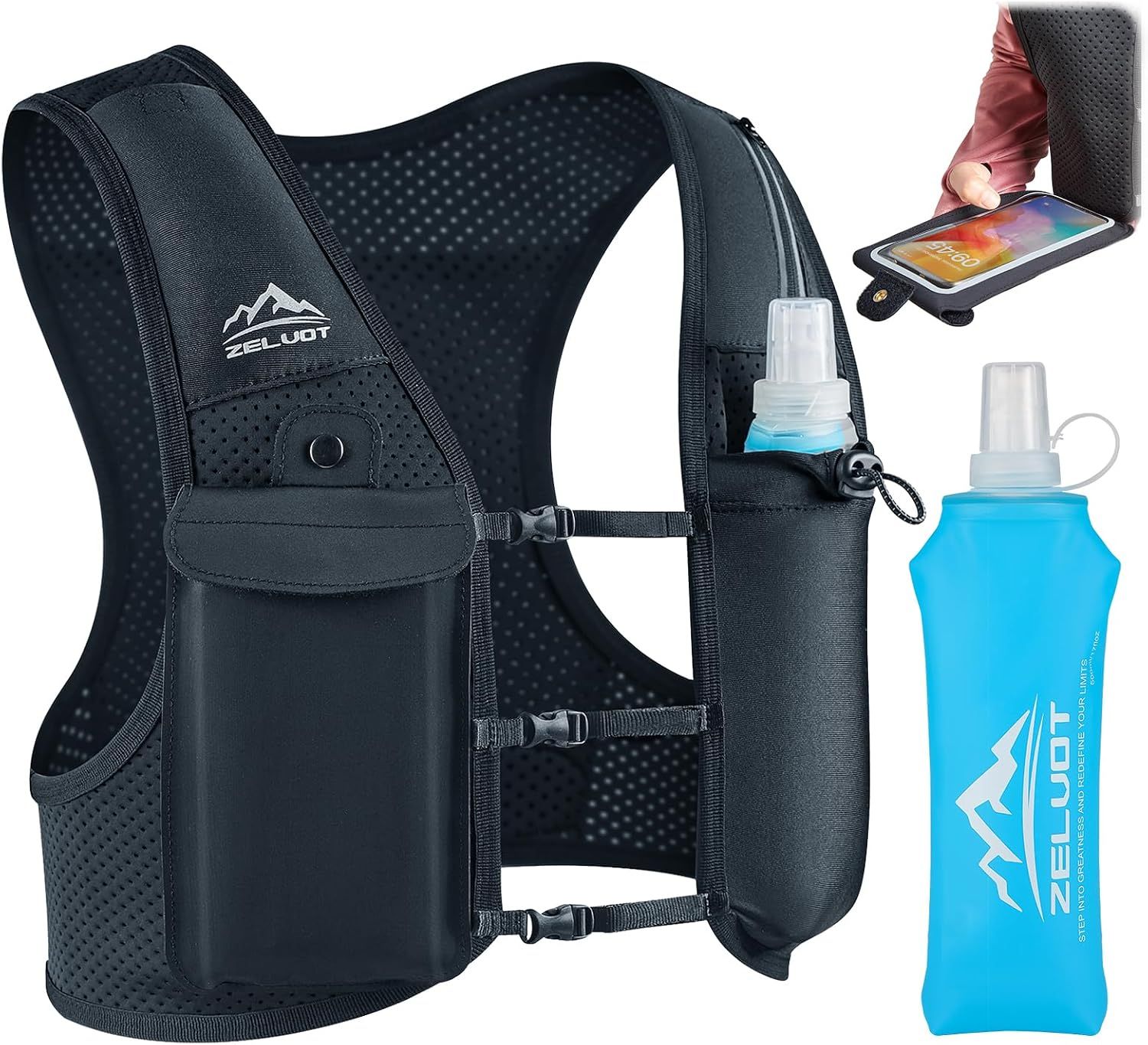 Running Vest Unisex M/L , Touchscreen Phone Pocket | 500ml Soft Flask, Hydration