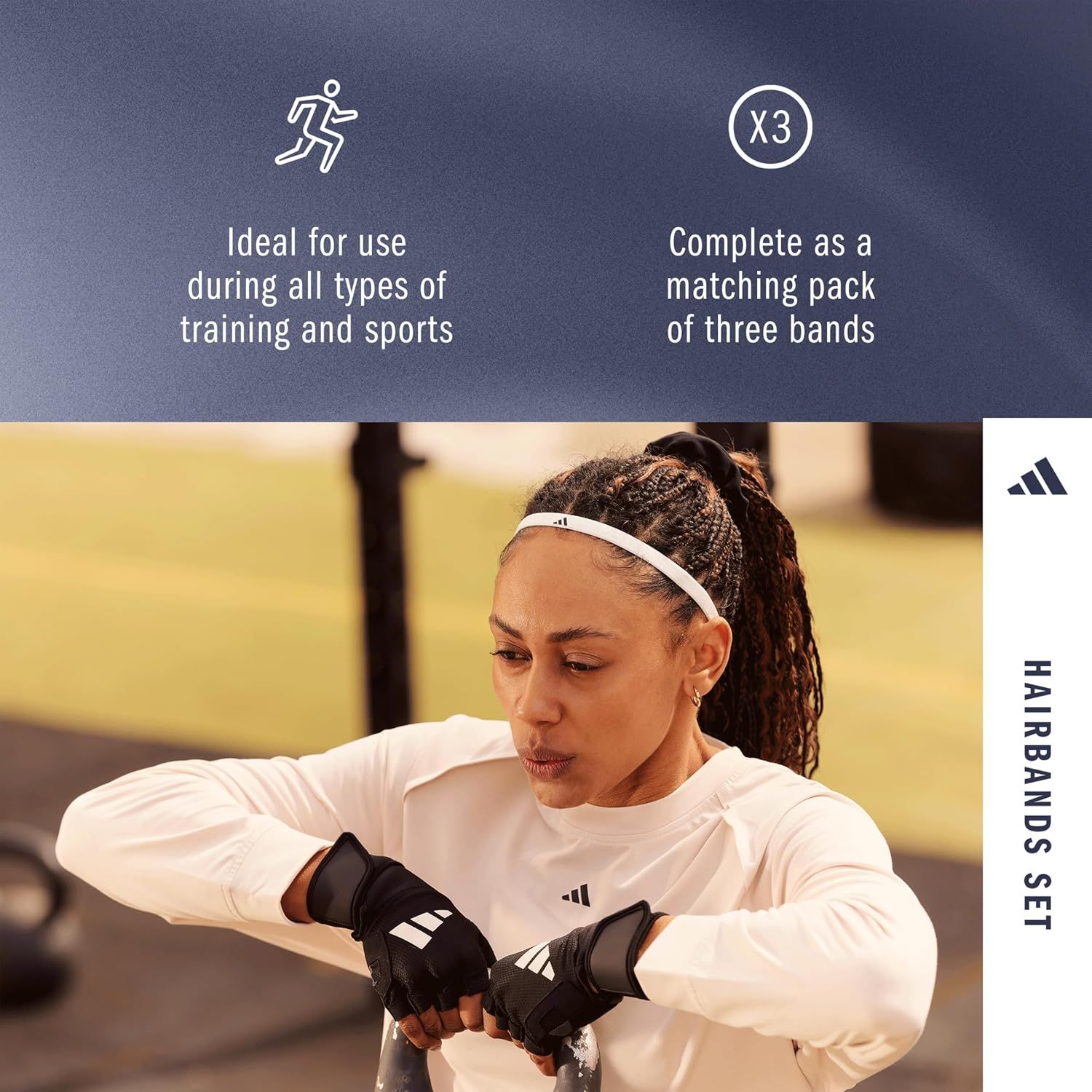 adidas Hairband Set - 3 Thin -  Grey, Coral Fusion, Shadow Navy