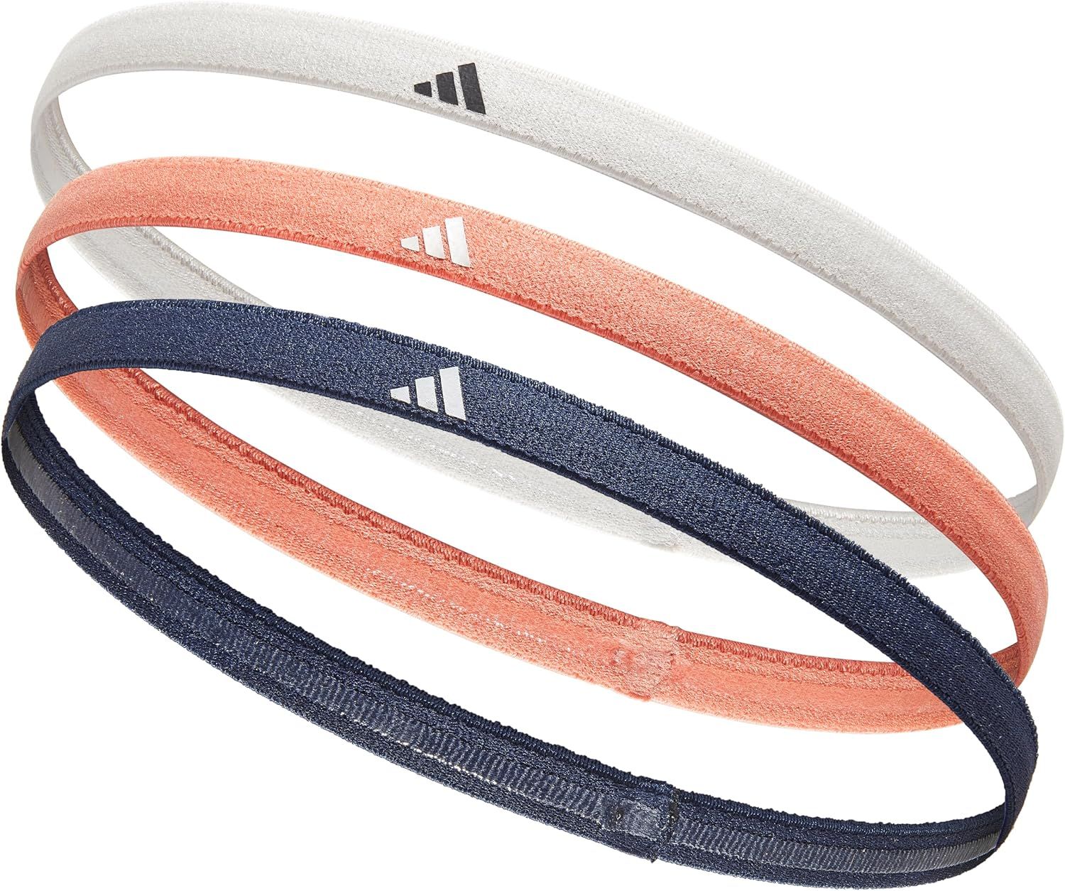 adidas Hairband Set - 3 Thin -  Grey, Coral Fusion, Shadow Navy