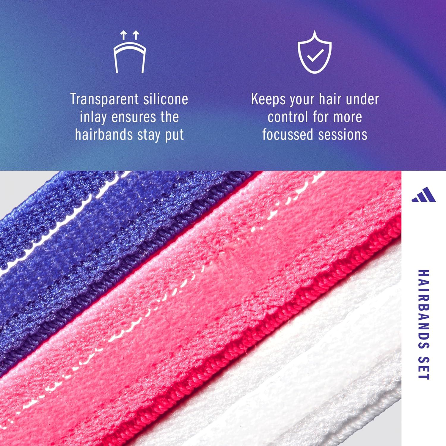 adidas Hairband Set - 3 Thin - Lucid Blue, Lucid Pink, White