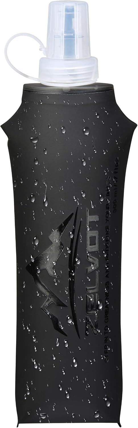 Running Vest Collapsible Water Bottle, TPU 500ml Soft Flask (Black)