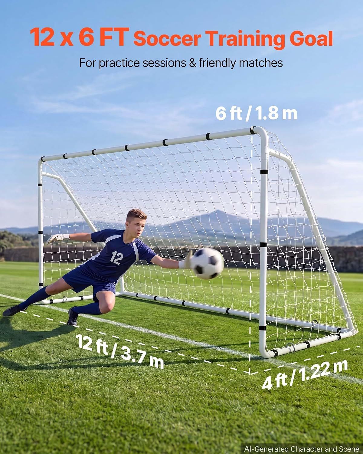 Soccer Goal 12x6ft Soccer for Backyard with Strong Iron Frame