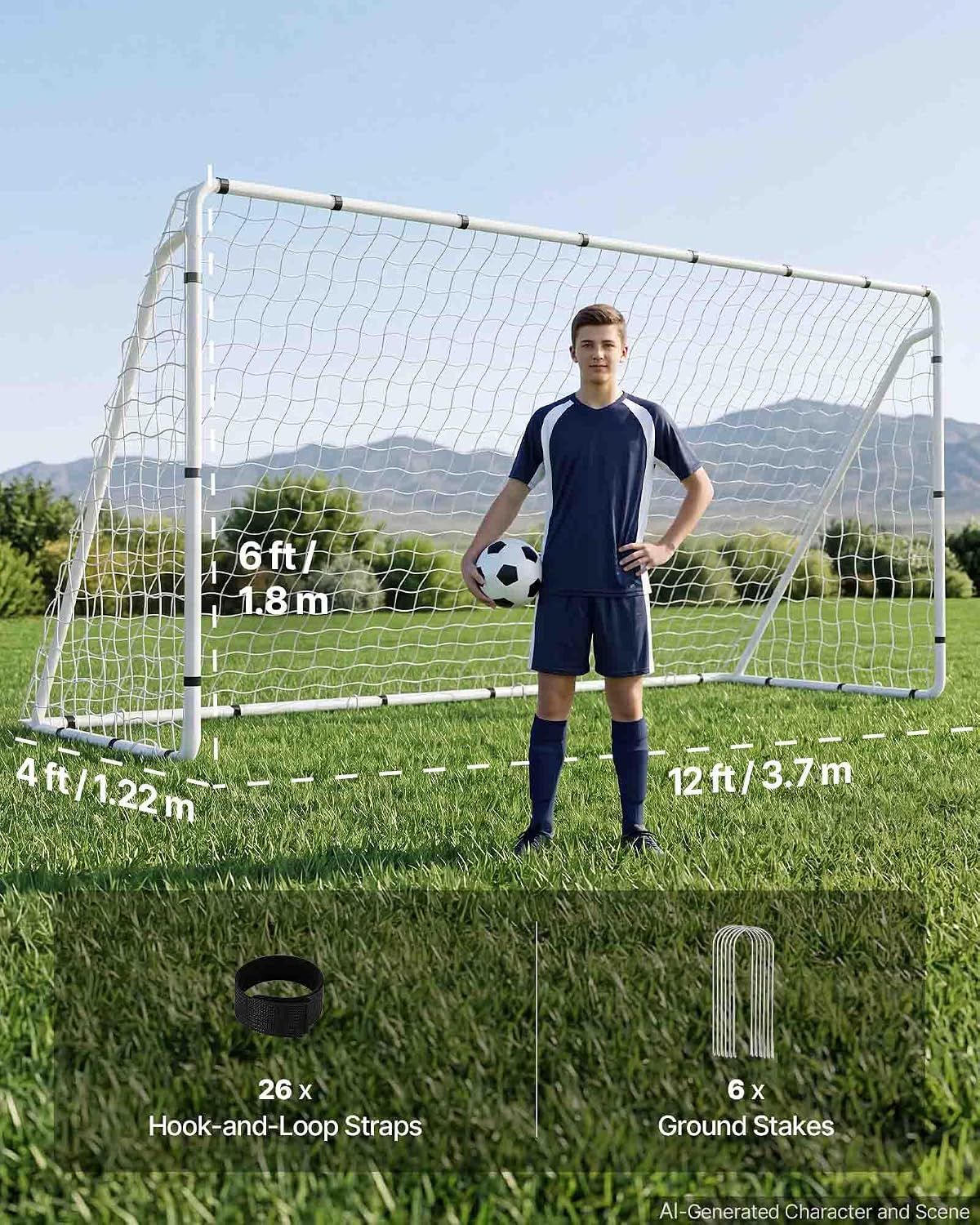 Soccer Goal 12x6ft Soccer for Backyard with Strong Iron Frame