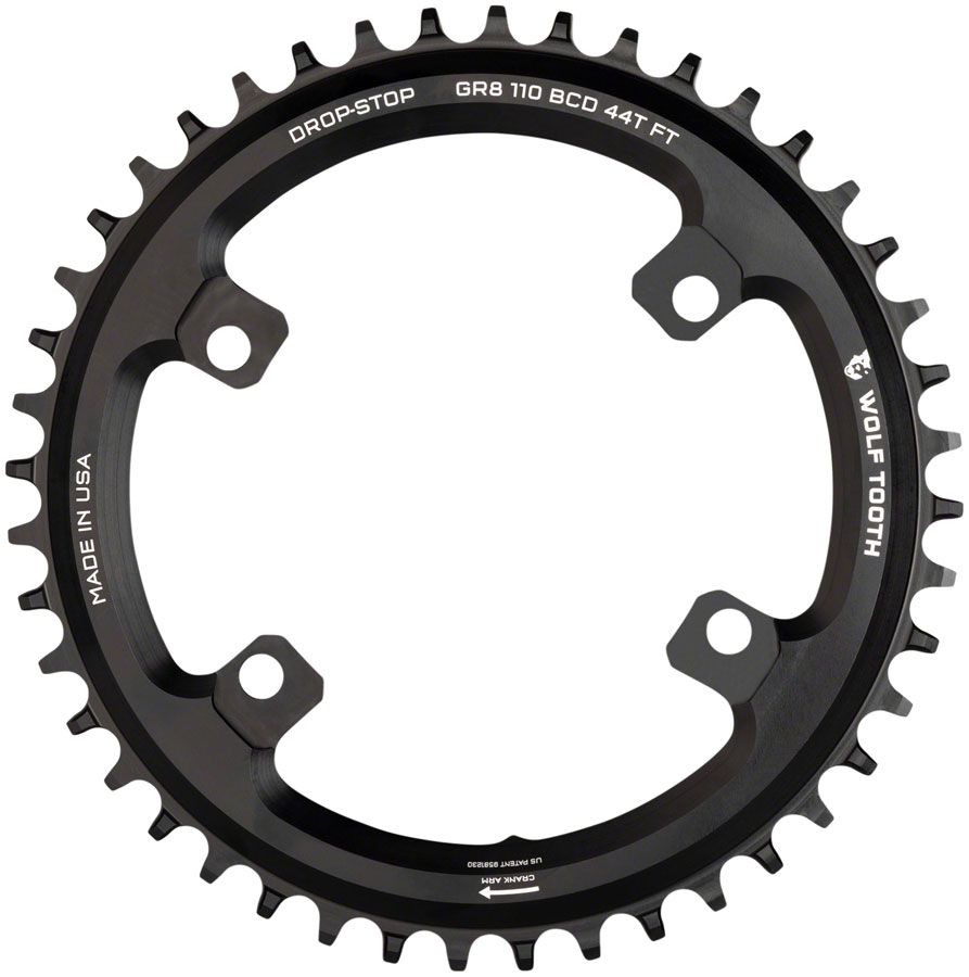 Wolf Tooth Shimano 110 Asymmetric BCD Chainring - 38t, 110 Asymmetric BCD, 4-Bolt, Drop-Stop B, For Shimano GRX Cranks