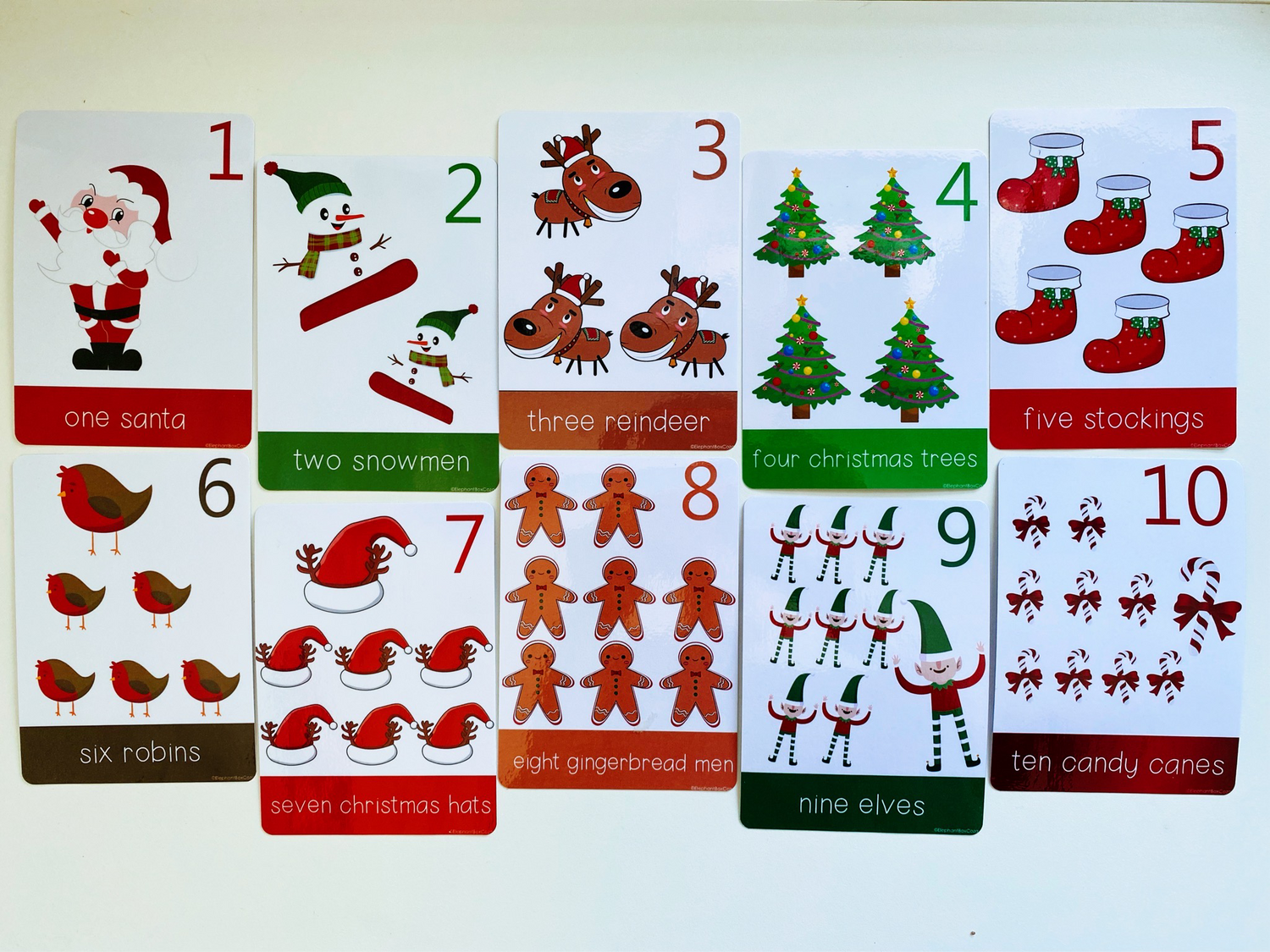 Christmas Themed Flash Cards Number 1-10 PDF Download