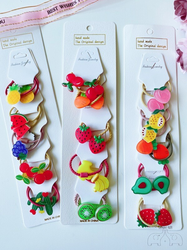 5 pairs Hair Ties - Fruits