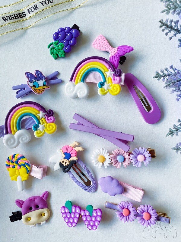 14 PCS Girl Hair Clips-Purple