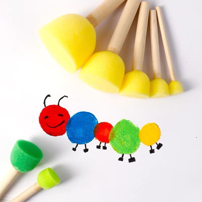 4 Pcs Round Sponge Wooden Handle Foam Painting brush