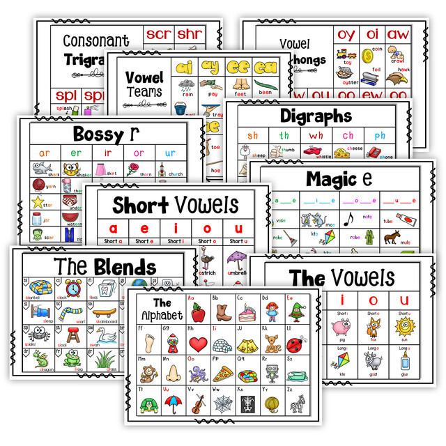 10Pcs Phonics Learning Poster