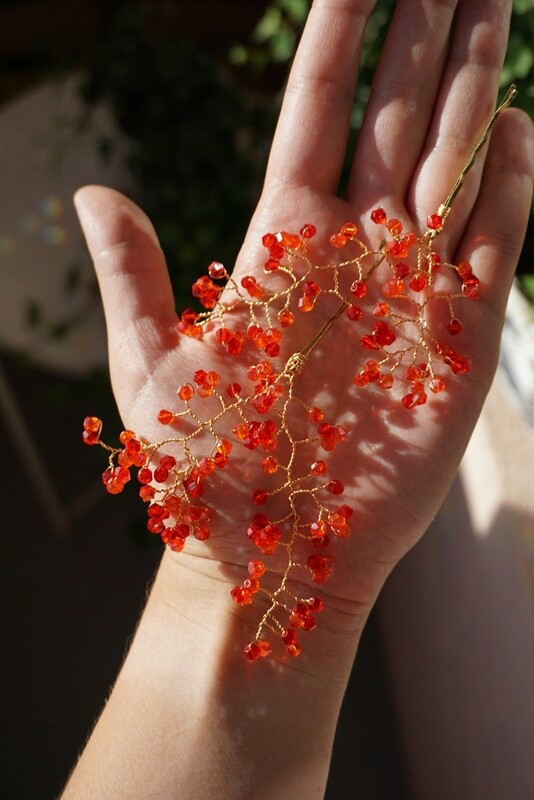 Crystal hair pin set RED
