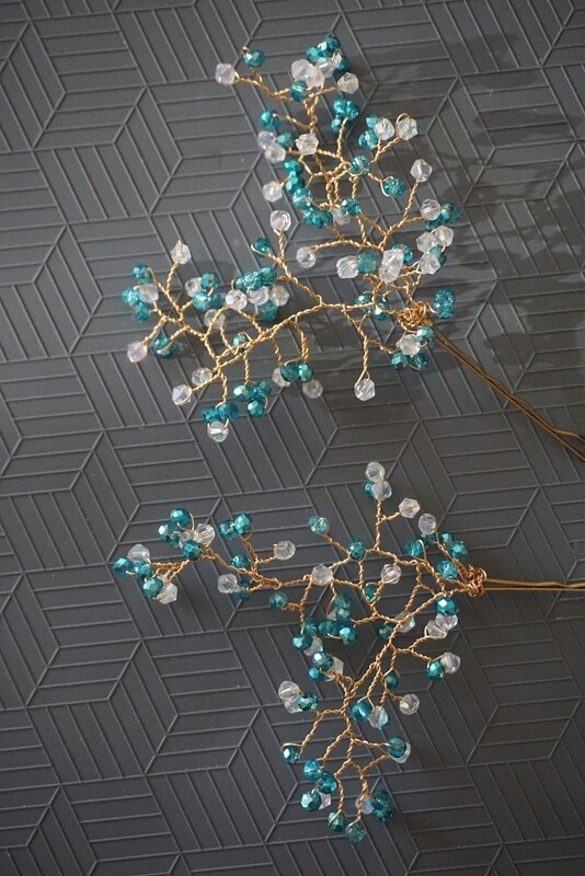 Crystal hair pin set BLUE