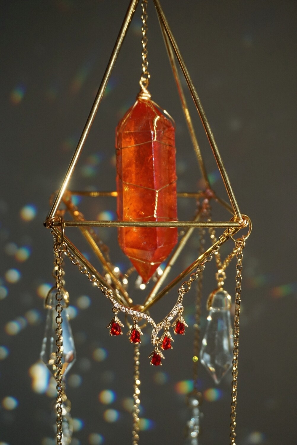 Ruby aura quartz crystal suncatcher PHOENIX