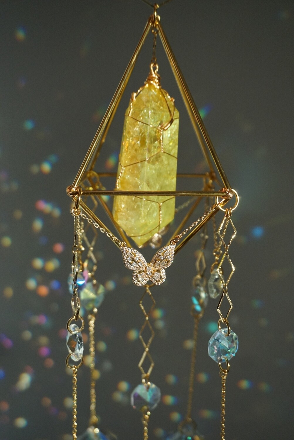 Yellow crackle quartz crystal suncatcher TIFFANY