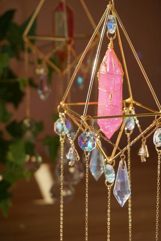 Pink crackle quartz crystal suncatcher TAYLOR