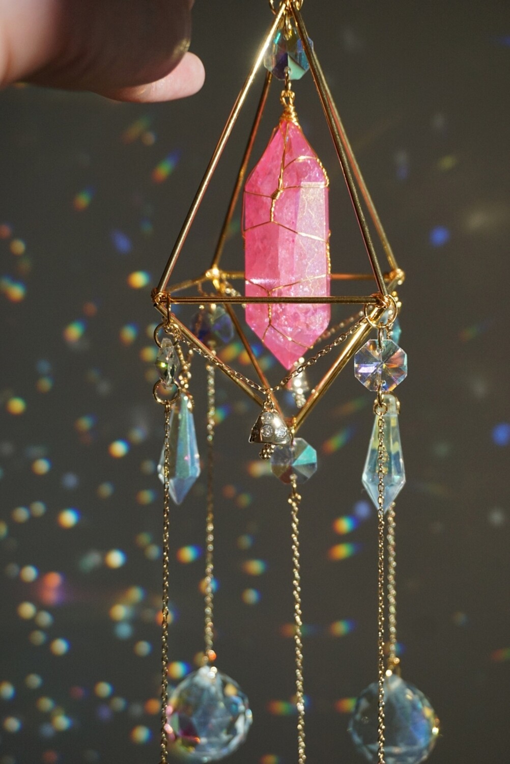 Pink crackle quartz crystal suncatcher TAYLOR