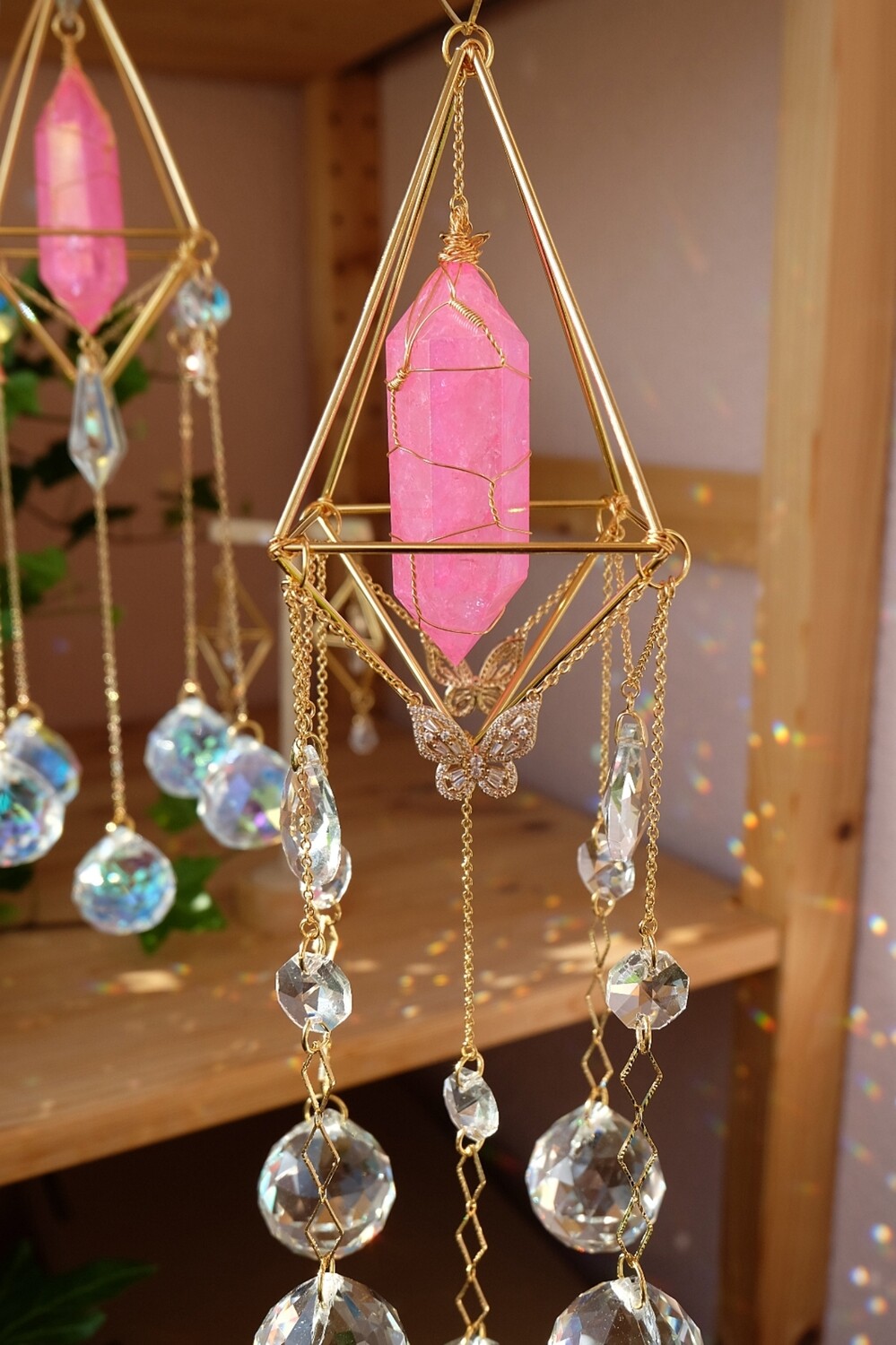 Pink crackle quartz crystal suncatcher LOXI