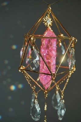 Pink crackle quartz crystal suncatcher RONJA