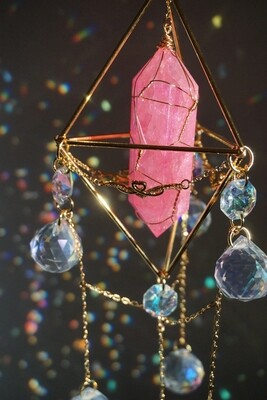 Pink crackle quartz crystal suncatcher AURORA