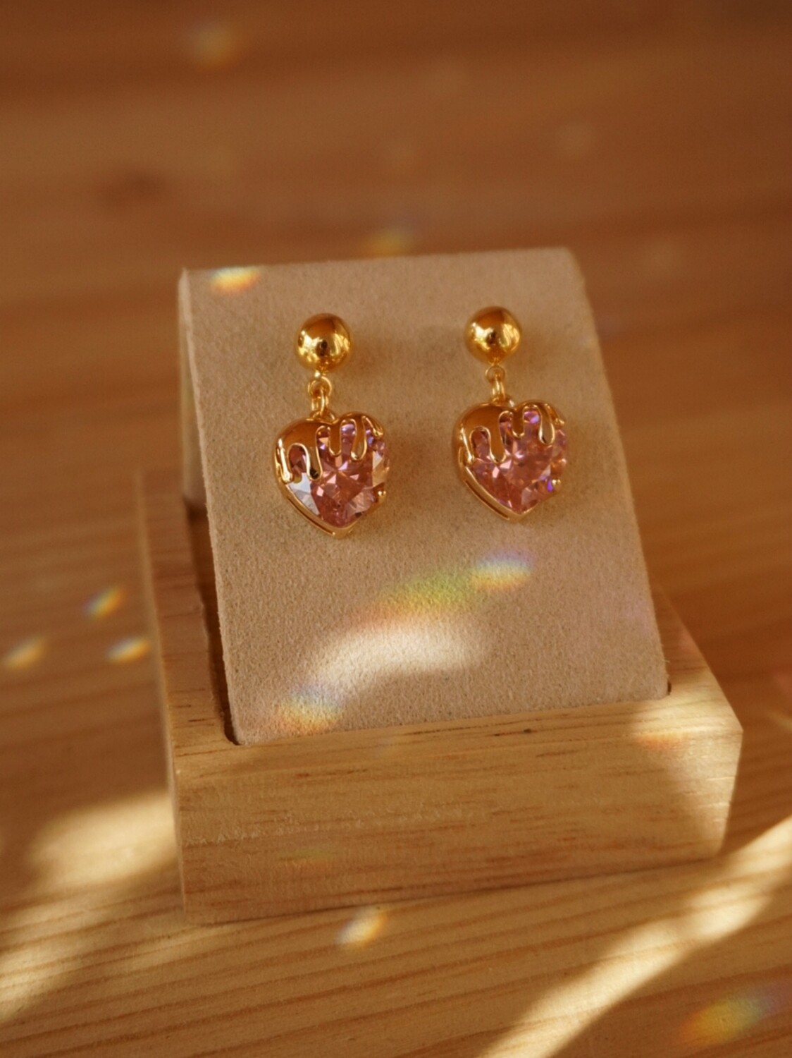 Gold plated stud earrings PINK HEARTS