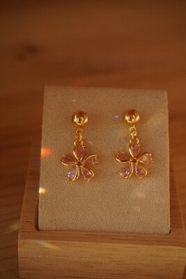 Gold plated earrings with cubic zirconia PINK FLOWERS