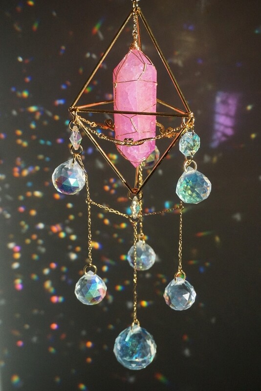 Pink crackle quartz crystal suncatcher AURORA