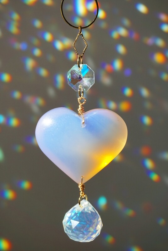 Pink opalite heart suncatcher car charm SARA