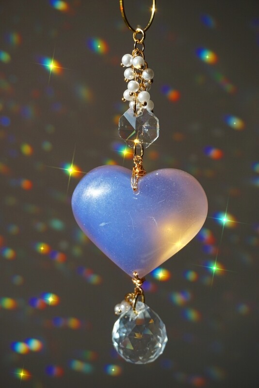 Pink opalite heart crystal suncatcher car charm PEARL