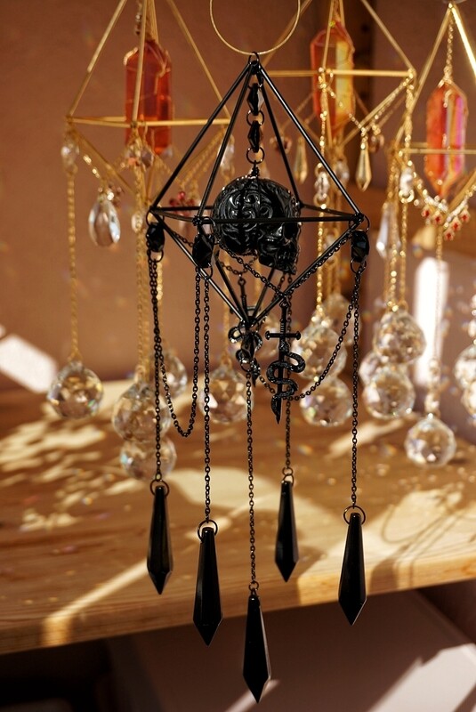 Obsidian crystal spooky decor WEDNESDAY