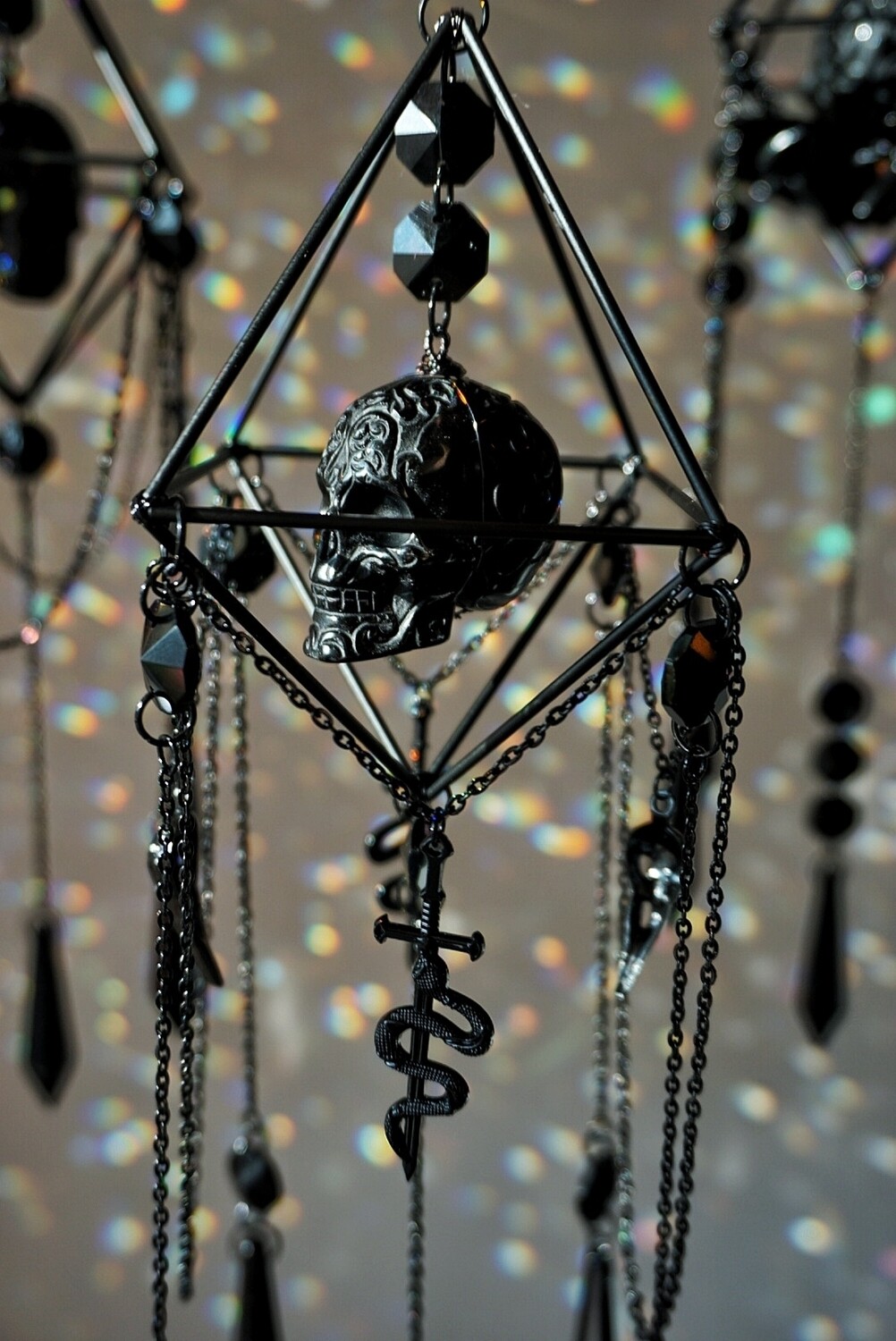 Obsidian skull crystal spooky decor MORTICIA