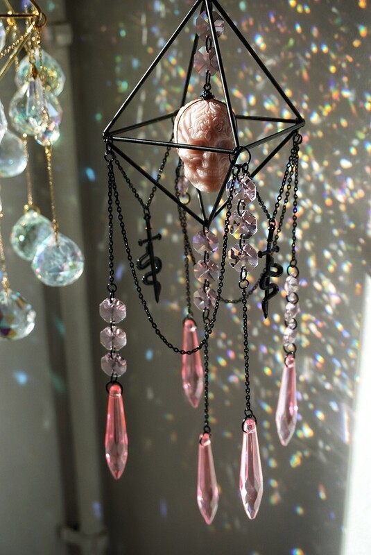 Pink opal skull spooky suncatcher decor ELVIRA