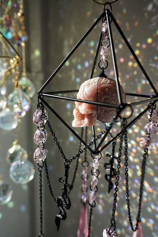 Pink opal skull spooky suncatcher decor ELVIRA