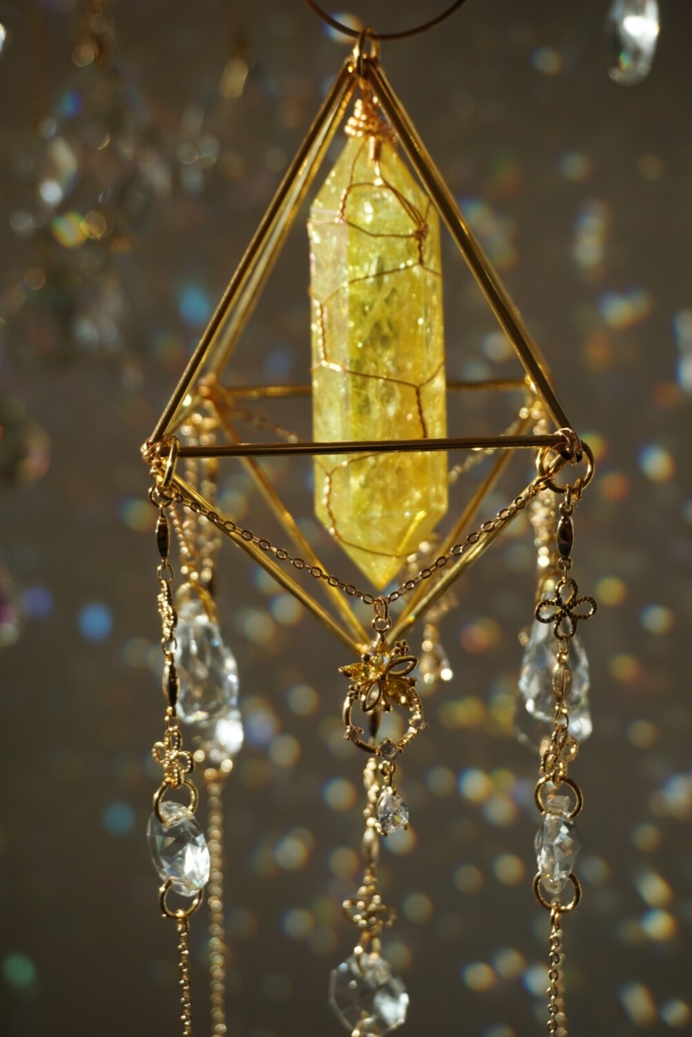 Yellow crackle quartz crystal suncatcher AMANDA