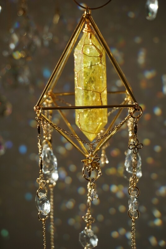 Yellow crackle quartz crystal suncatcher AMANDA