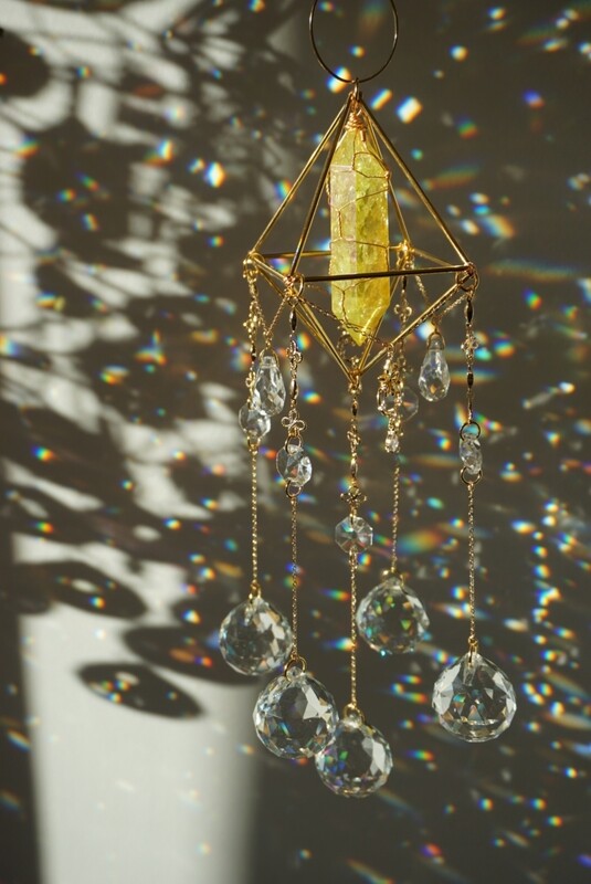 Yellow crackle quartz crystal suncatcher AMANDA