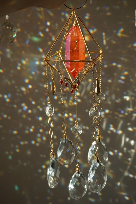 Ruby aura quartz crystal suncatcher CHARLOTTE